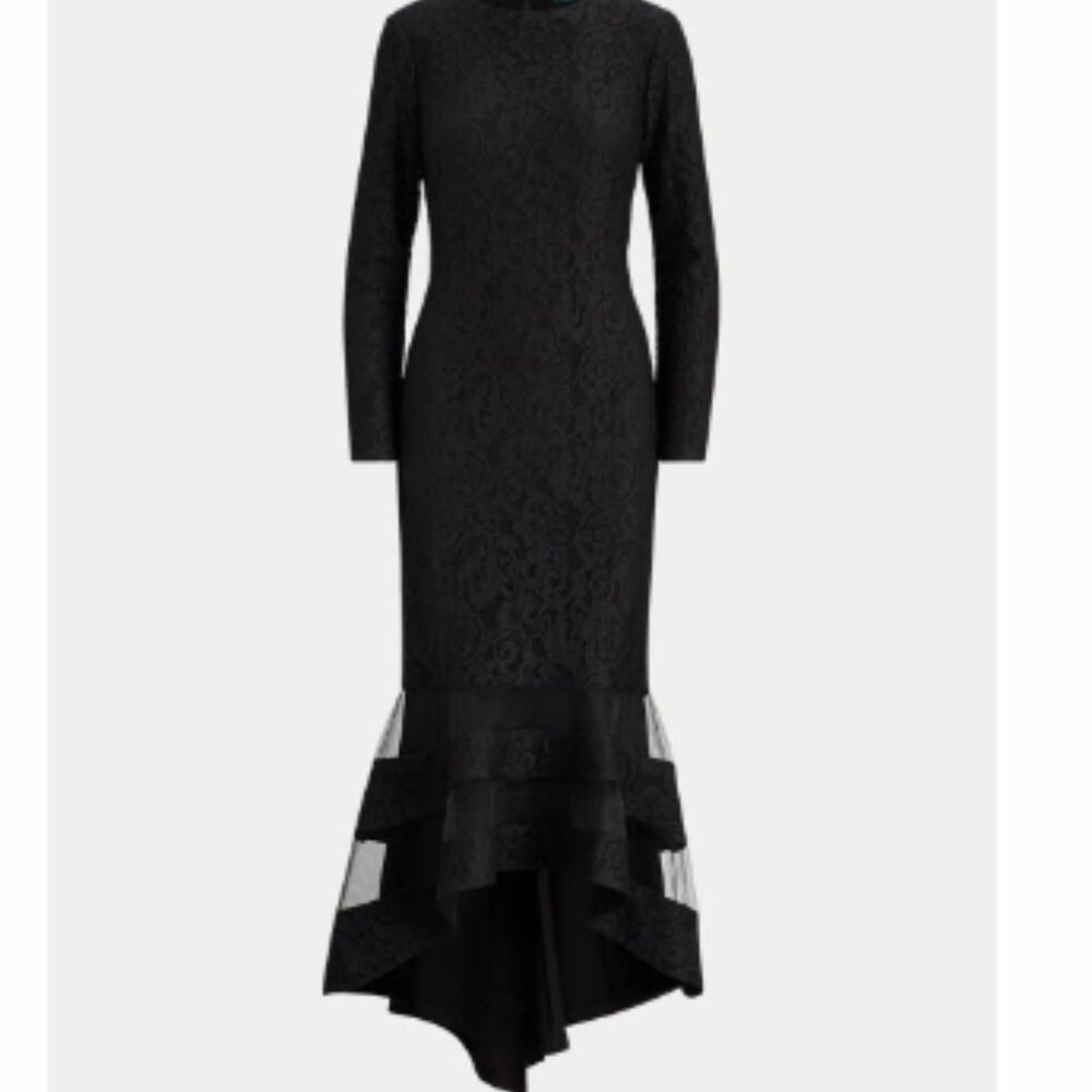 Ralph lauren Tulle-Panel Lace Gown